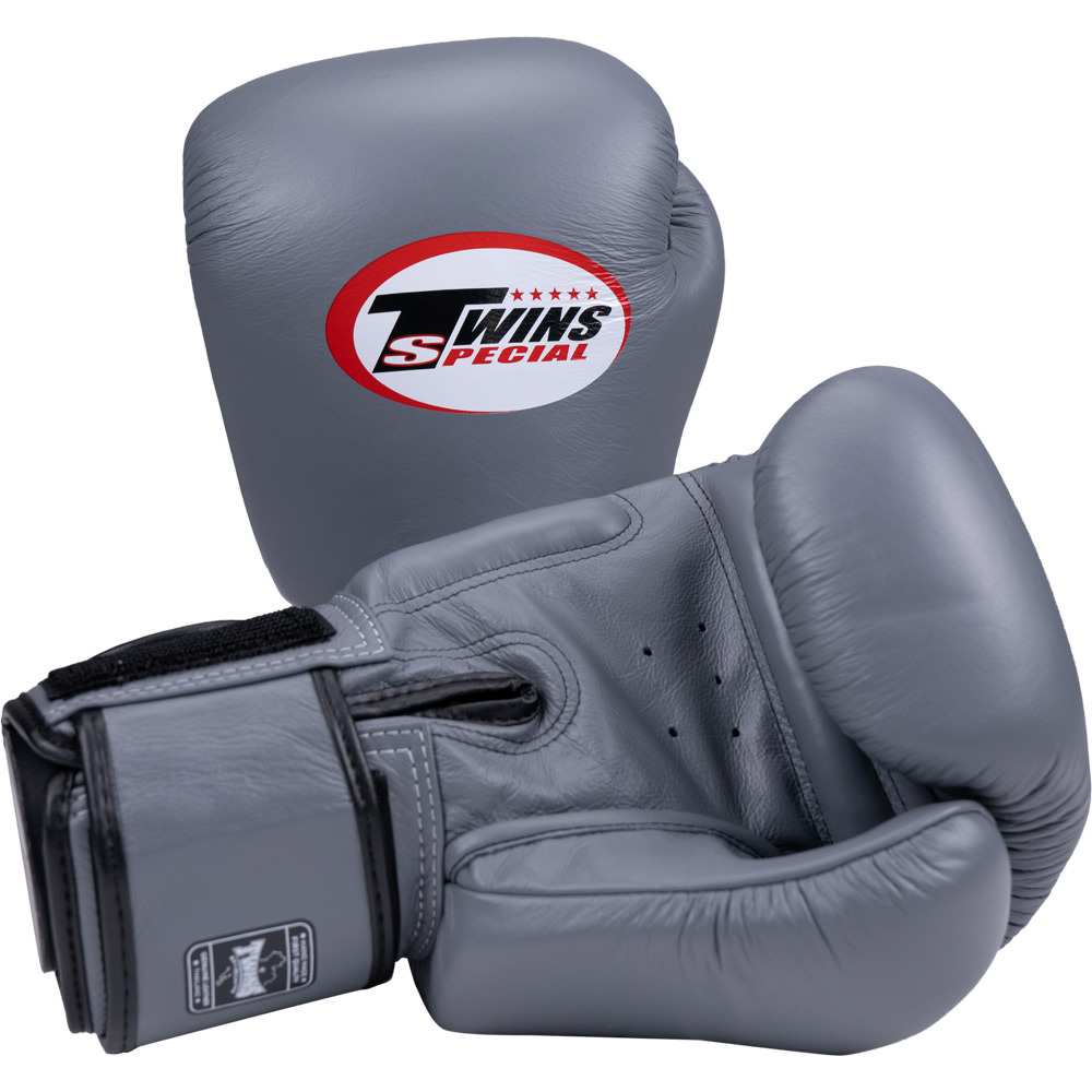 Twins Grey Velcro Boxing Gloves at FightHQ