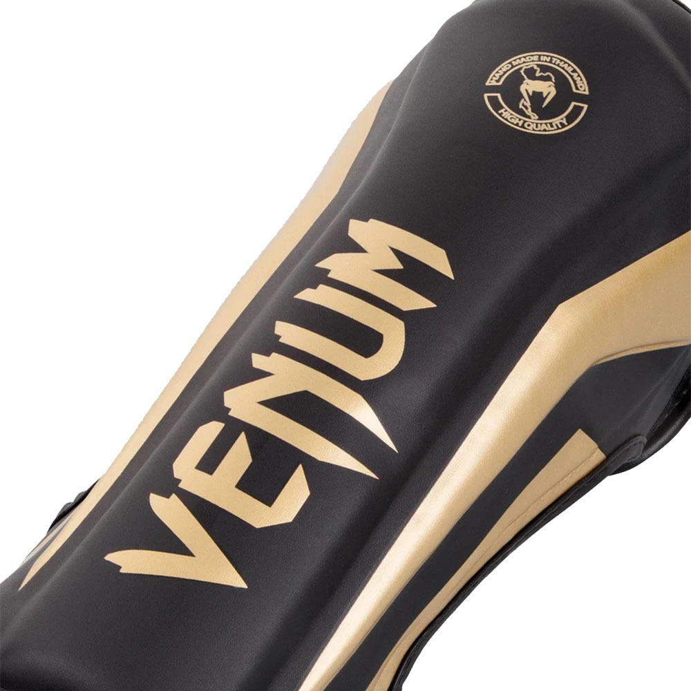 Venum Elite Black/Gold Standup Shin Guards at FightHQ