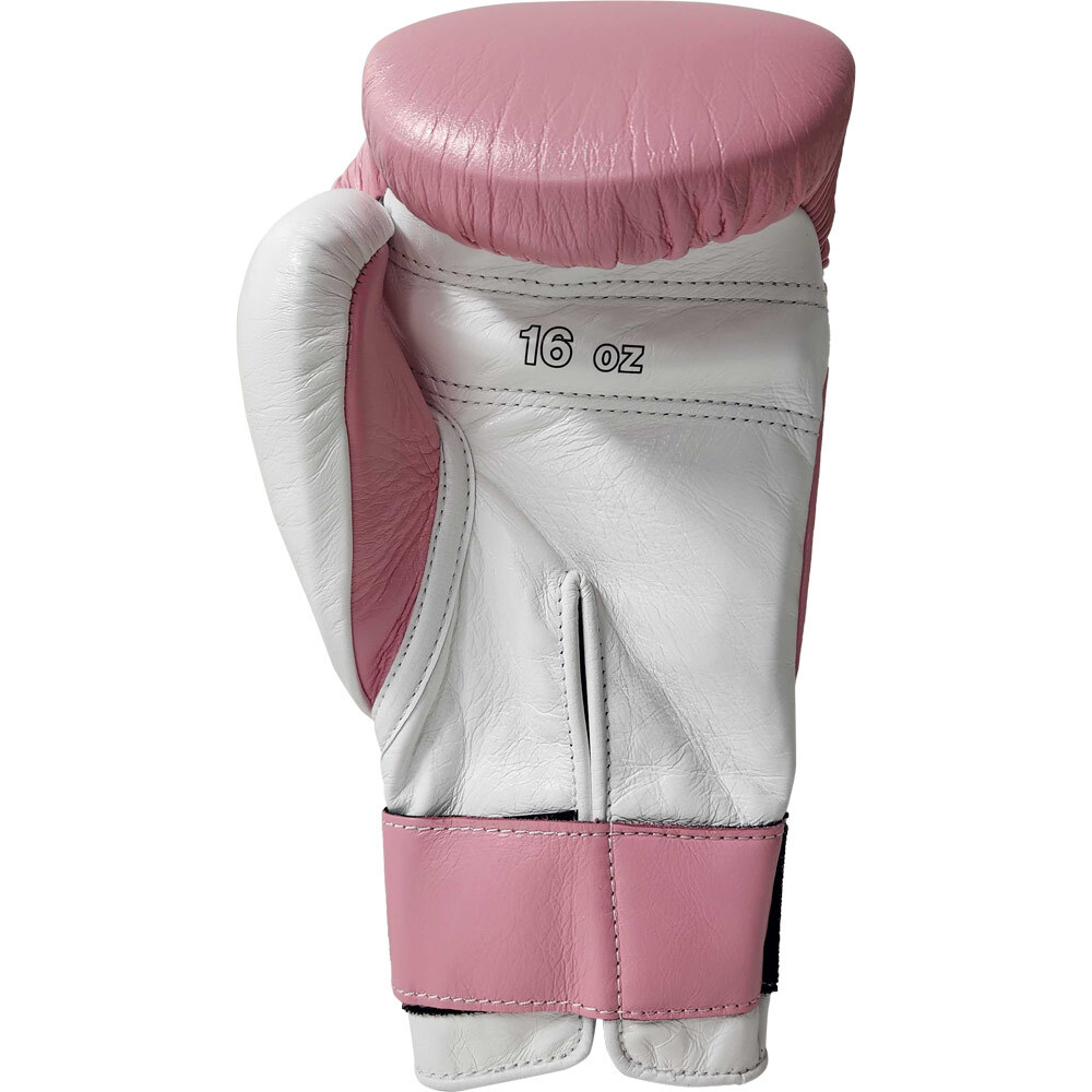Winning 16oz Velcro Pink White Boxing Gloves at FightHQ