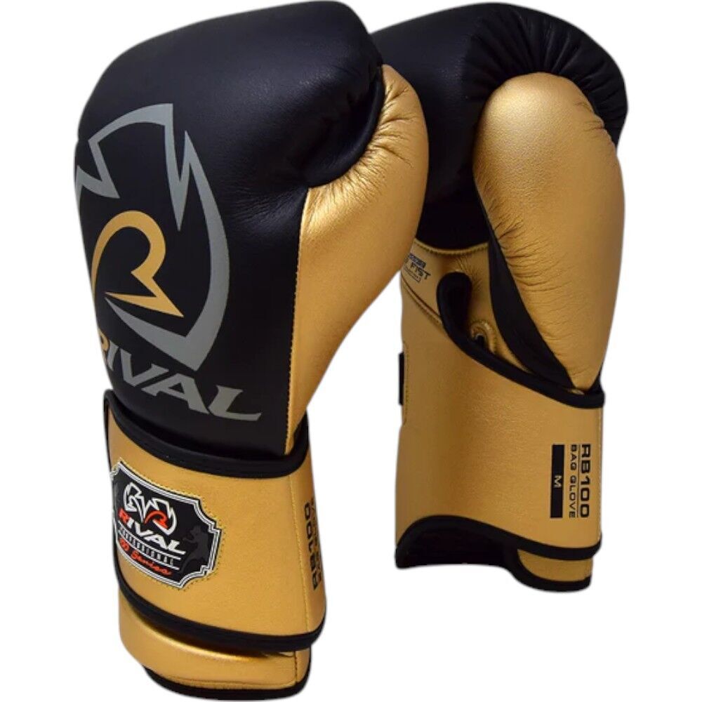 Rival RB100 Professional Black/Gold Bag Gloves at FightHQ