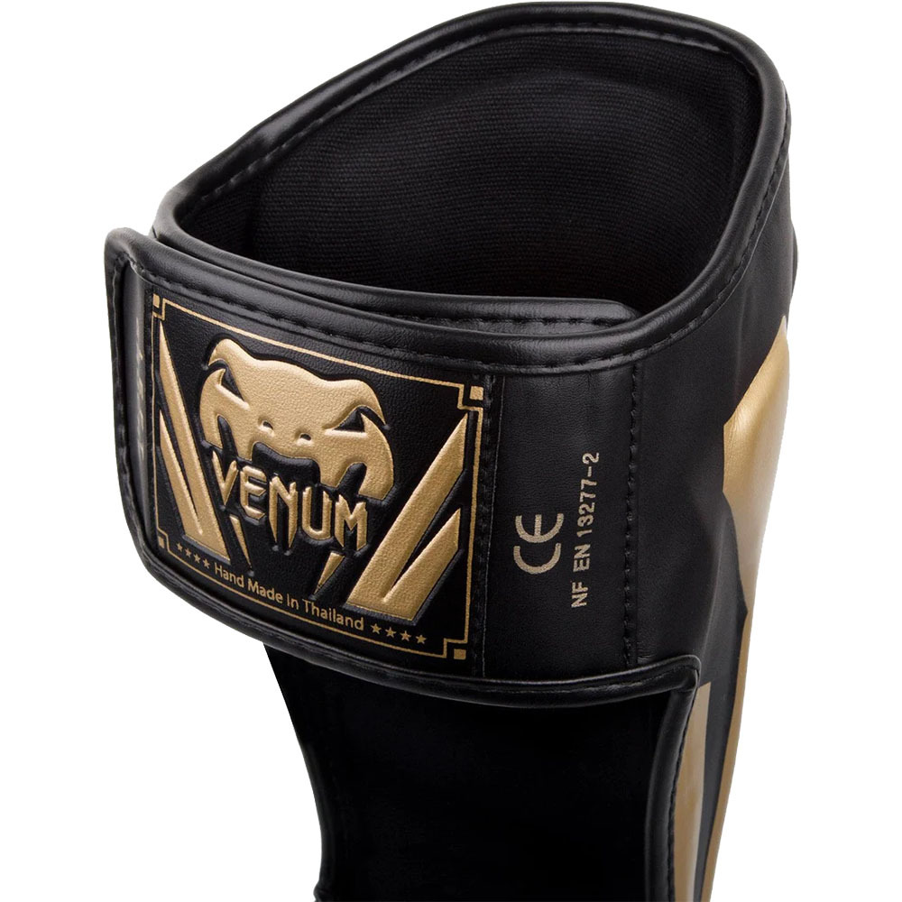 Venum Elite Black/Gold Standup Shin Guards at FightHQ