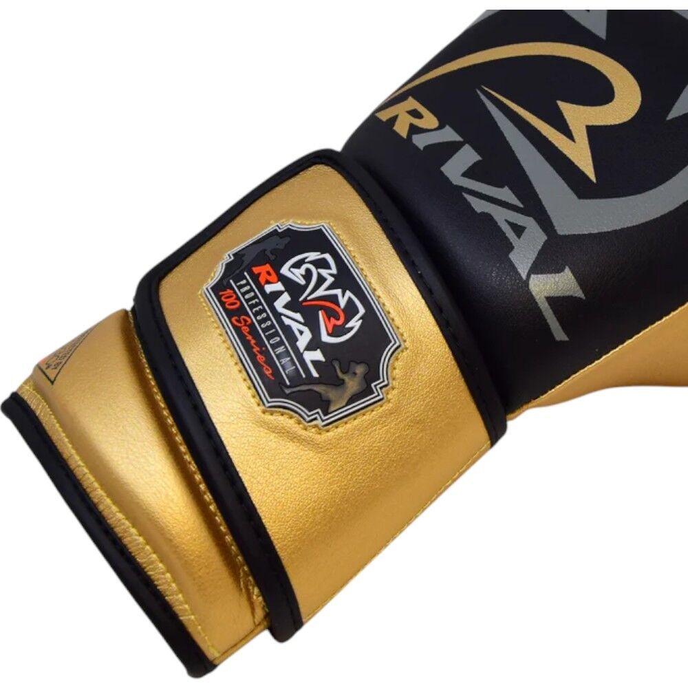 Rival RB100 Professional Black/Gold Bag Gloves at FightHQ