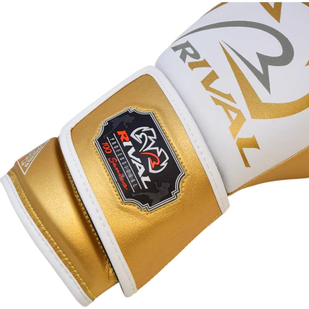 Rival RB100 Professional White/Gold Bag Gloves at FightHQ