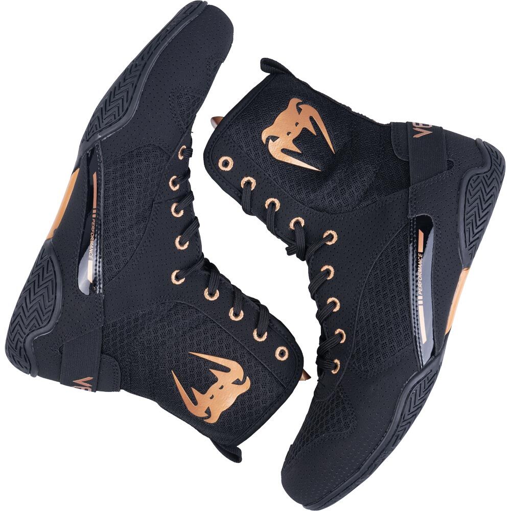 Venum Elite Black/Bronze Boxing Shoes at FightHQ