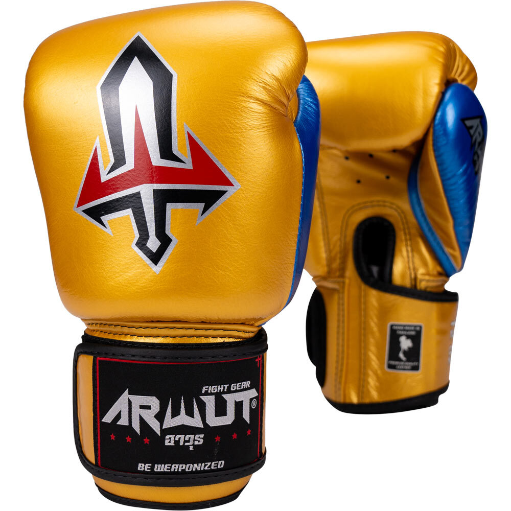 Arwut Fight Gear Gold Velcro Muay Thai Gloves at FightHQ