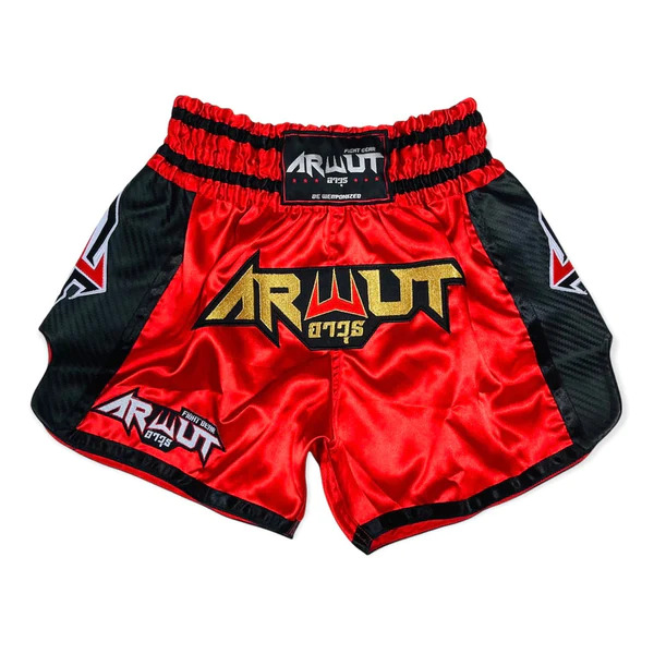 Arwut Fight Gear Carbon Edition Red/Black Muay Thai Shorts at FightHQ