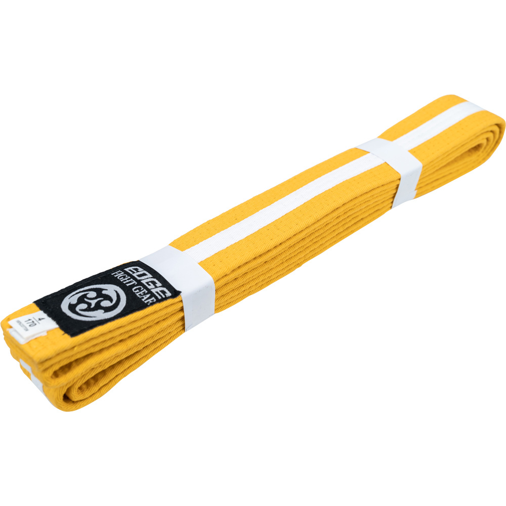 Edge Fight Gear Striped Yellow/White Martial Arts Belt at FightHQ