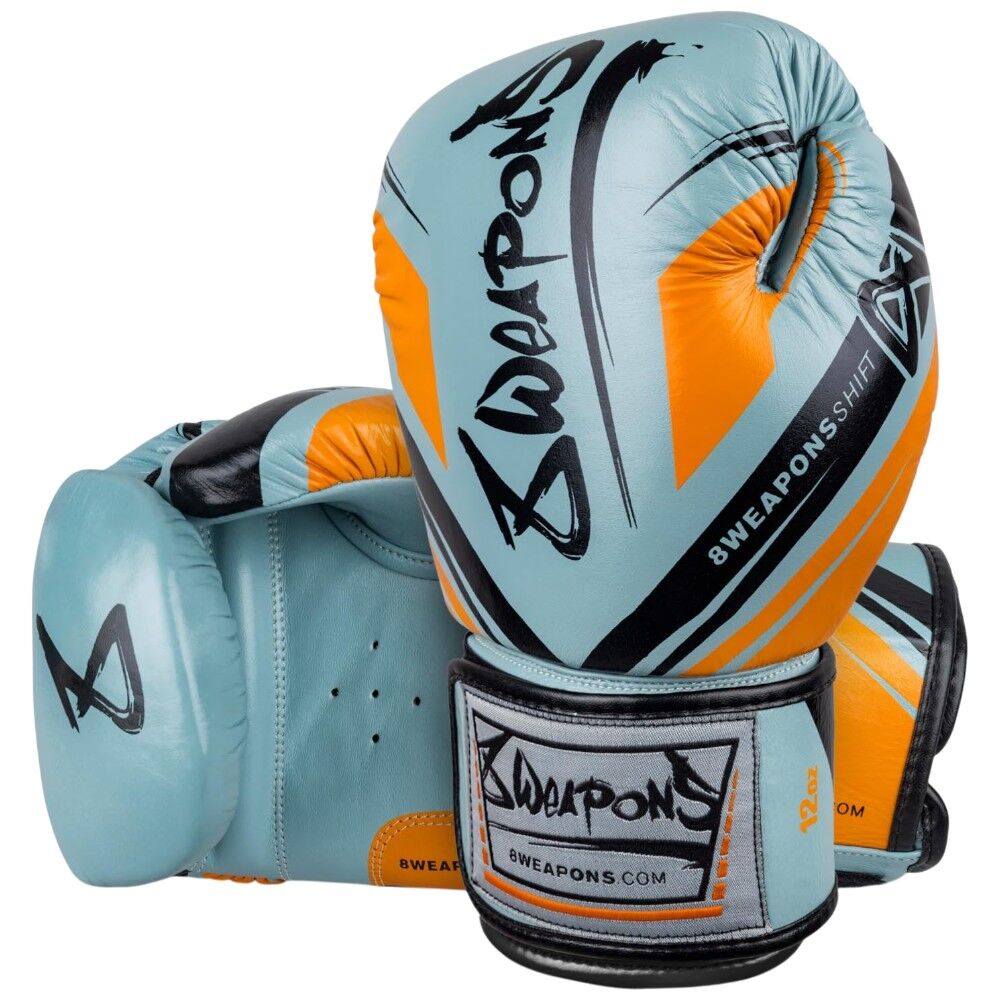 8 Weapons Shift Ice Grey/Orange Boxing Gloves at FightHQ