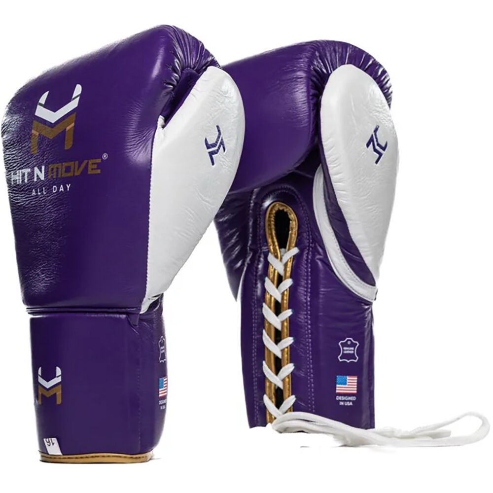Hit N Move ALL DAY Pro Balance Purple Lace Up Boxing Gloves at FightHQ