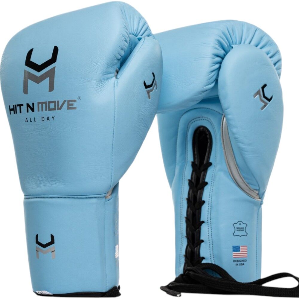 Hit N Move All Day Pro Balance Sky Blue Lace Up Boxing Gloves at FightHQ