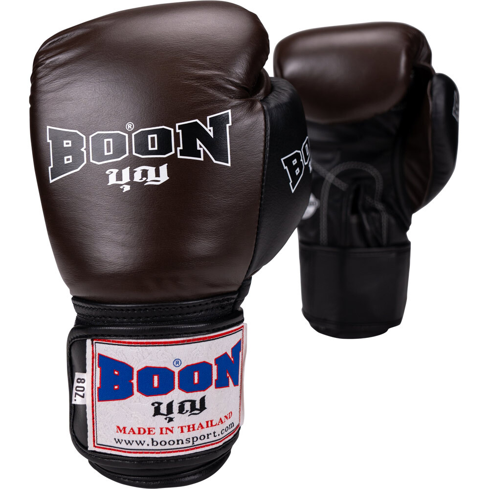 Boon Compact Brown/Black Velcro Boxing Gloves at FightHQ