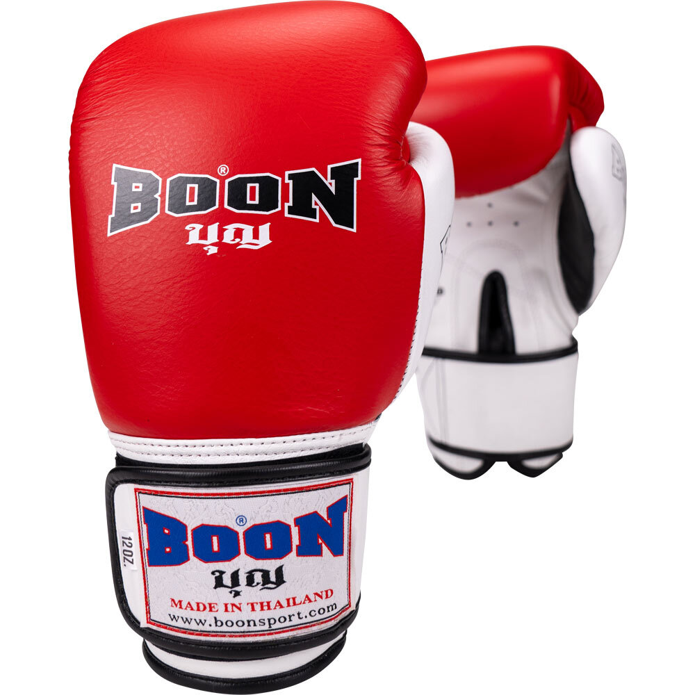Boon Compact Red/White Velcro Boxing Gloves at FightHQ