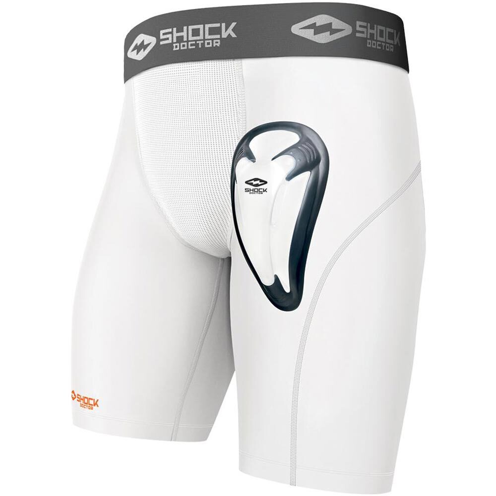 ShockDoctor Core White Compression Shorts Bio-Flex Cup at FightHQ