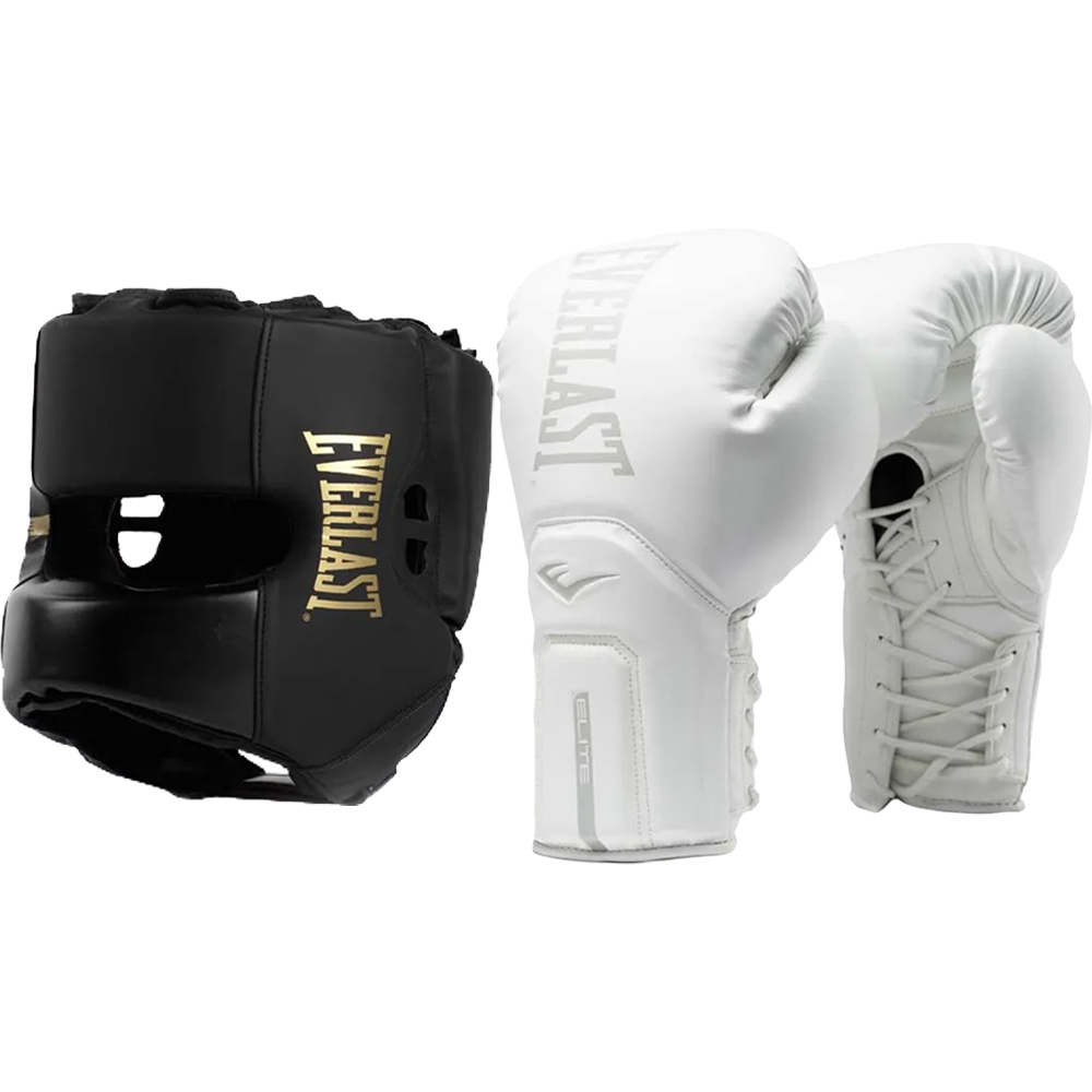 Everlast Elite 2 Pro White/Black/Gold Lace Up Sparring Kit