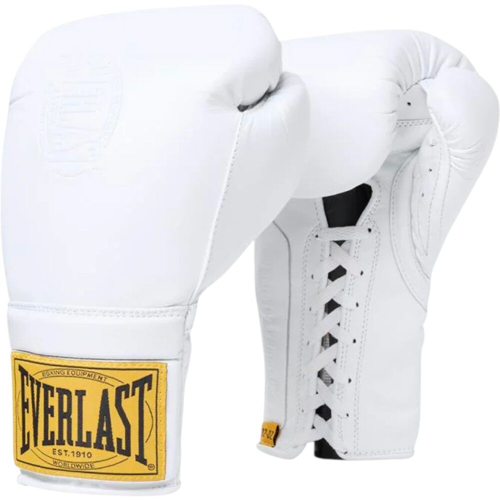 Everlast 1910 Pro White Lace Up Boxing Gloves at FightHQ