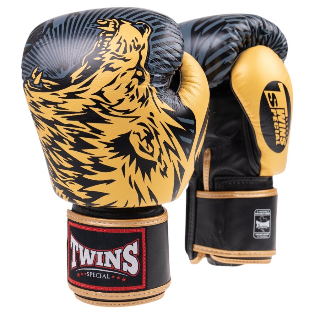 Twins Gold Wolf Boxing Gloves at FightHQ