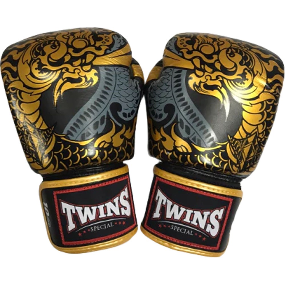 Twins Gold/Black Boxing Gloves at FightHQ