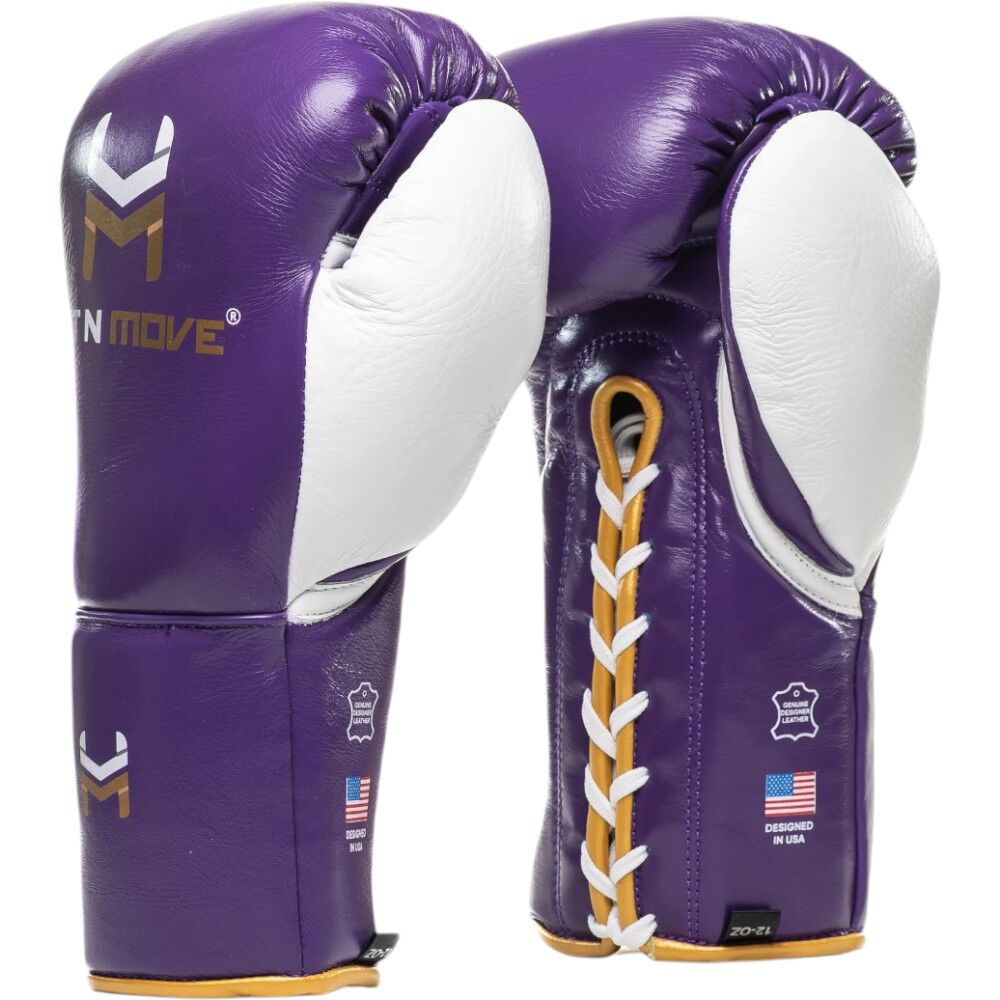 Hit N Move Suvari Horse Hair Purple Lace Up Boxing Gloves at FightHQ