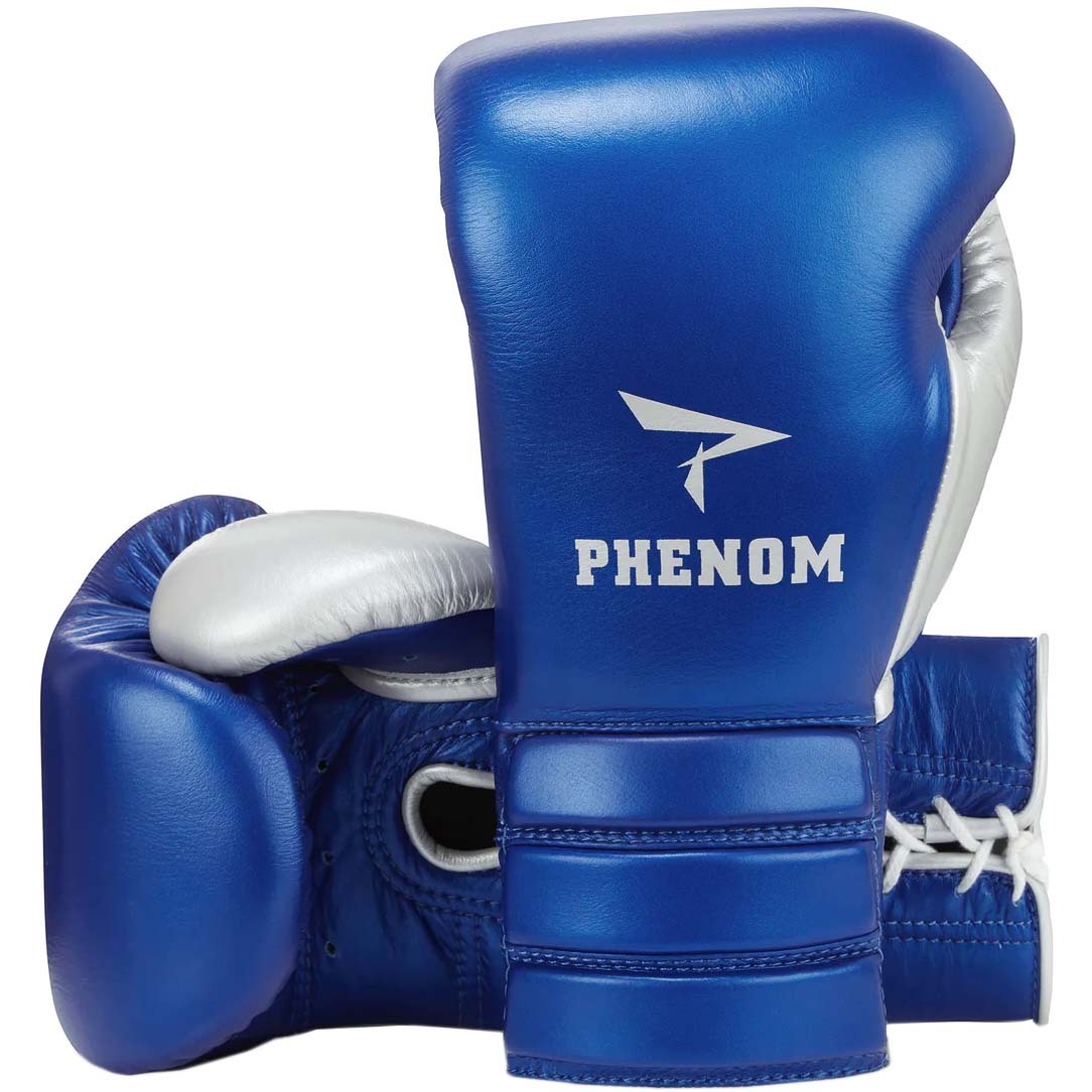 Phenom Boxing SG202 Metallic Blue/Silver Lace Up Sparring Gloves at