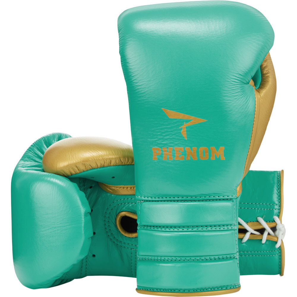 Phenom Boxing SG202 Green/Gold Lace Sparring Gloves at FightHQ