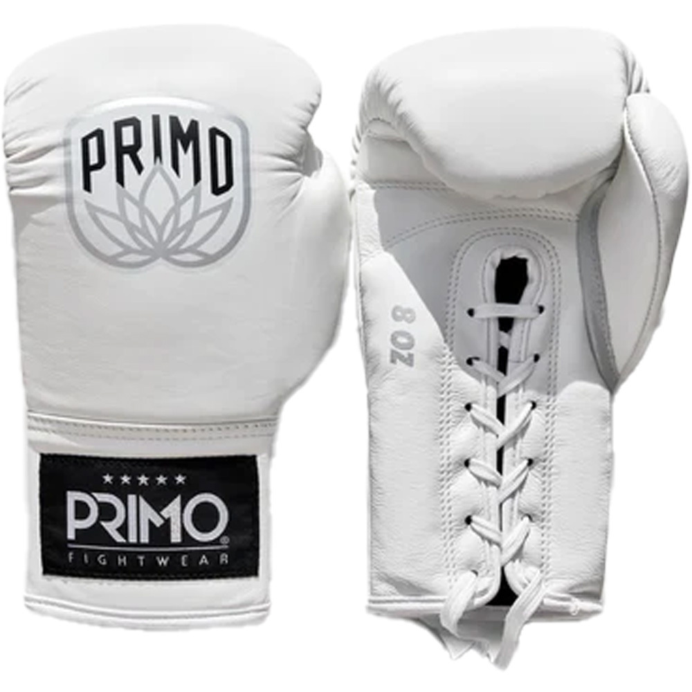 Primo Pro White Lace Up Boxing Gloves at FightHQ