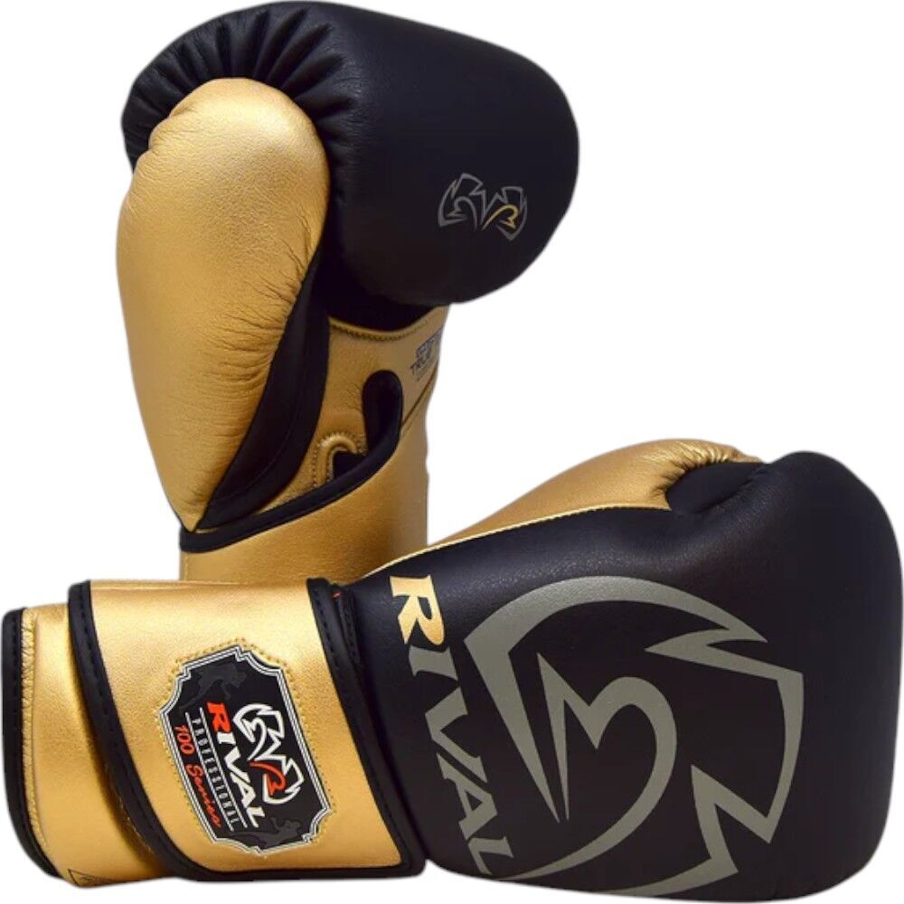 Rival RB100 Professional Black/Gold Bag Gloves at FightHQ