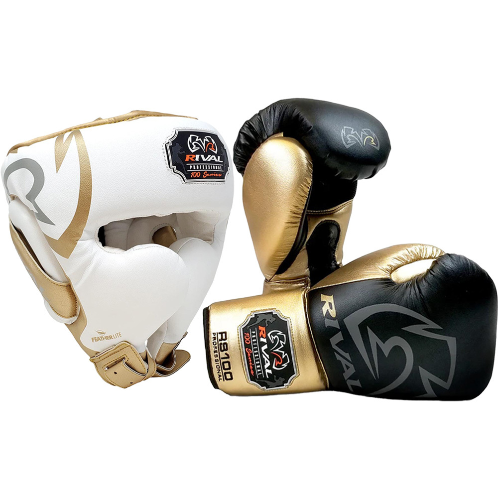 Rival RS100 Professional Black Gold White Sparring Kit at FightHQ