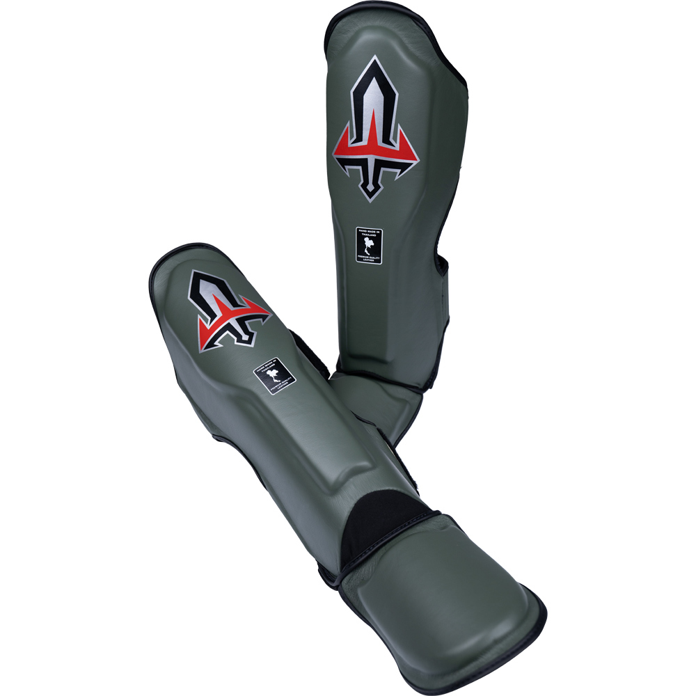 Arwut Fight Gear Army Green Leather Shin Guards at FightHQ