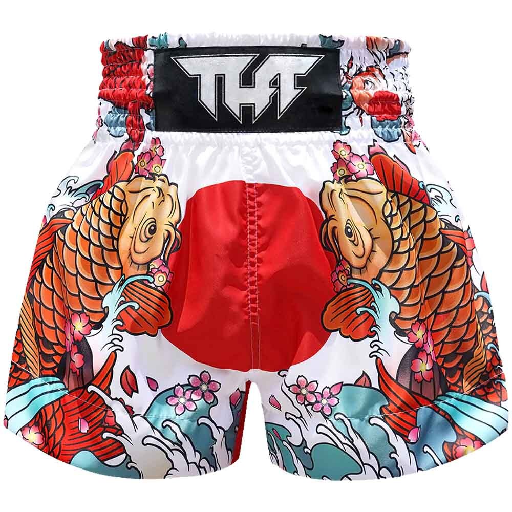 Chrysanthemum And Koi Carp Print Pattern Muay Thai Boxing Shorts