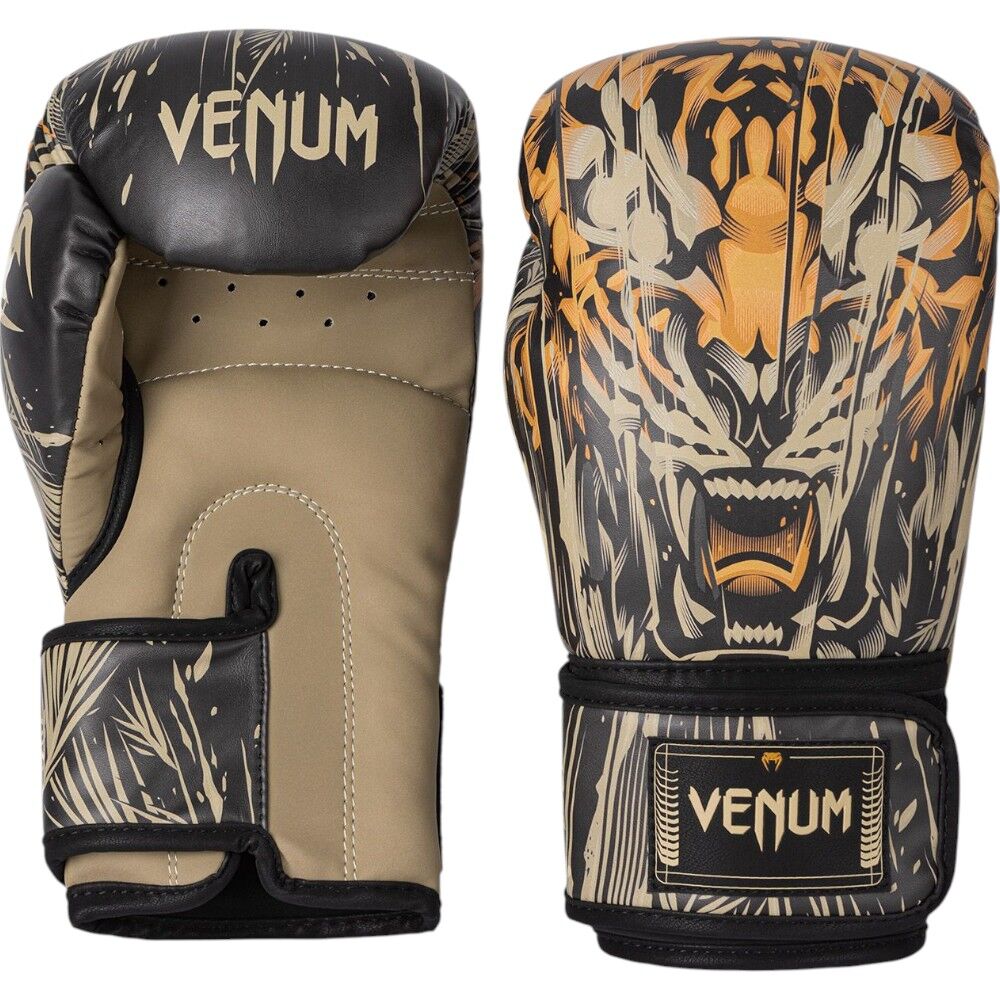 Venum Tiger Black/Neon Orange Boxing Gloves at FightHQ