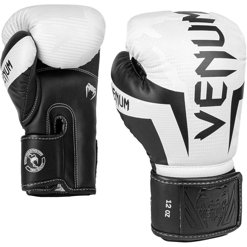 Venum Elite White/Camo Boxing Gloves at FightHQ
