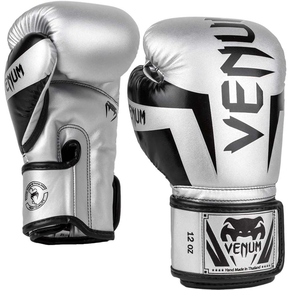 Venum Elite Silver/Black Boxing Gloves at FightHQ