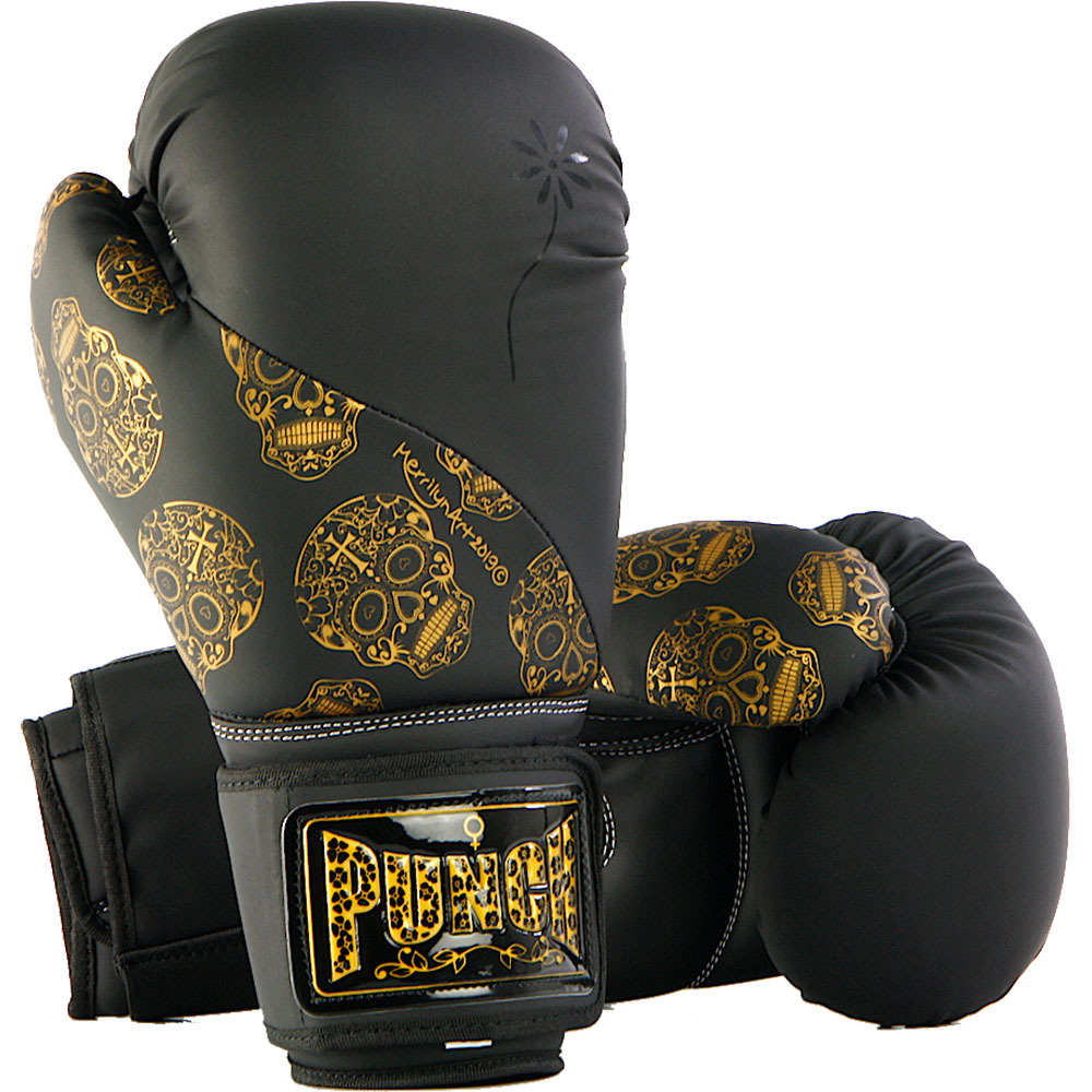 Punch Urban Black/Gold Skulls 12oz Womens Boxing Gloves at FightHQ