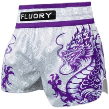 Fluory Flying Dragon Purple Muay Thai Shorts at FightHQ